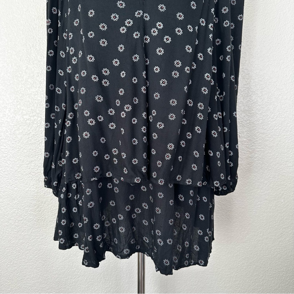 Free People Black Beck Print Keyhole Long Sleeves Tunic Mini Dress, Size XS - Picture 6 of 13
